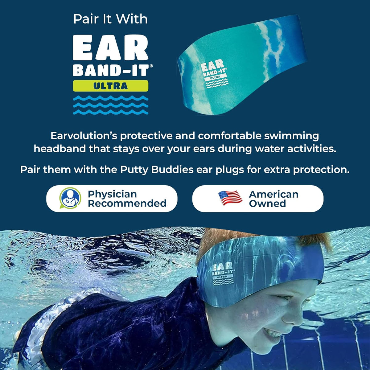 Earvolution Floating Putty Buddies Ear Plugs for Swimming - Invented by an Ear Physician - Moldable, Premium, Silicone - Floats on Water - Waterproof - Made in The USA - 3 Pack - Hot Pink