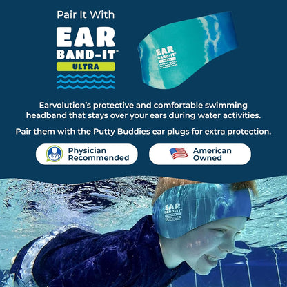 Earvolution Floating Putty Buddies Ear Plugs for Swimming - Invented by an Ear Physician - Moldable, Premium, Silicone - Floats on Water - Waterproof - Made in The USA - 3 Pack - Hot Pink