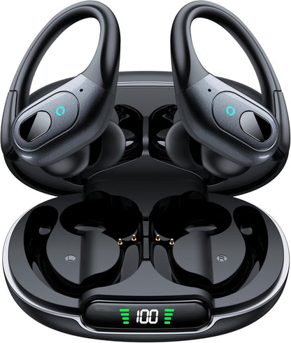 occiam Active Noise Cancelling Ear Buds Bluetooth Headphones Wireless Earbuds 90Hrs Playback Stereo Bass Earphones with Over-Ear Hooks IPX7 Waterproof Earbud for Sports Running Gym Workout Black