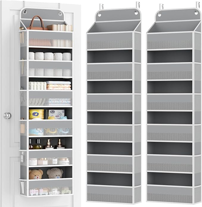 Yecaye 2 Pack Over The Door Organizer, 6-Tier Closet Door Hanging Organizer with 12 Mesh Pockets, Bathroom Organizers and Storage, Ultra Sturdy Large Capacity Over Door Storage Newborn Baby Essentials