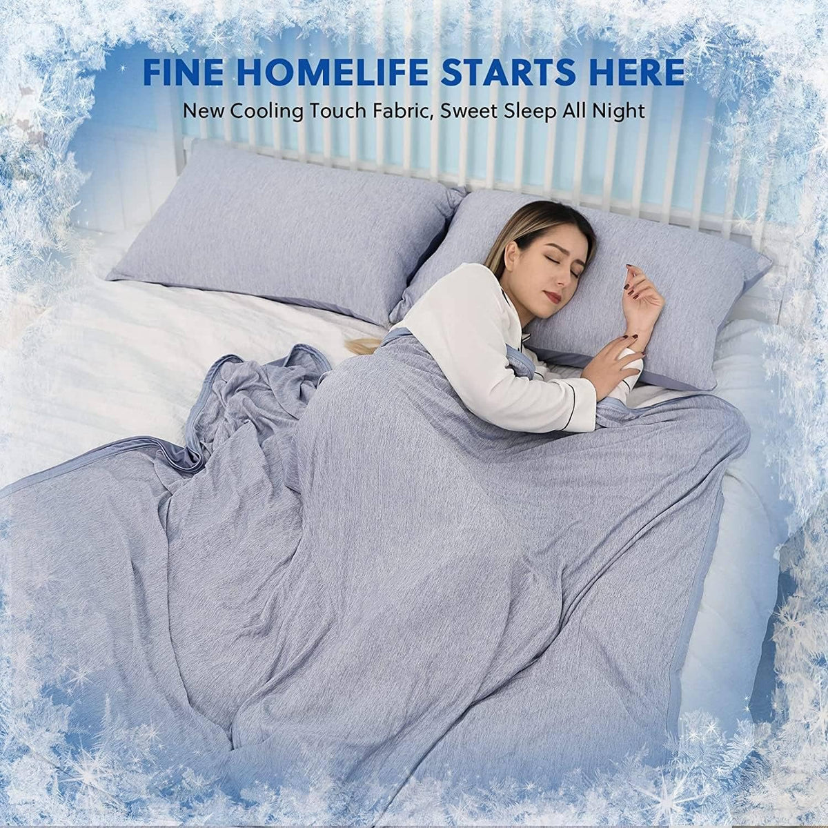 HOMFINE Cooling Blankets for Hot Sleepers - Summer Blanket Thin Lightweight Breathable Soft Double Side Enhanced Cooling for Bed Couch Sofa, Keep Cool for Night Sweats (Blue, 108 x 90 inches)
