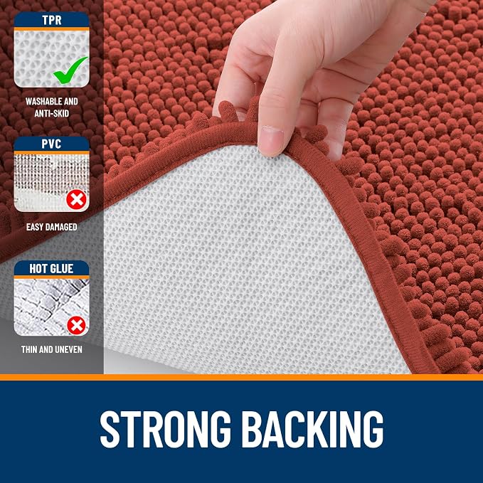 OLANLY Large Bathroom Rugs 40x32, Soft Absorbent Chenille Bath Rugs, Rubber Backing Quick Dry, Machine Washable Bath Mats for Bathroom Floor, Tub and Shower, Home Decor Accessories, Rustic Terracotta