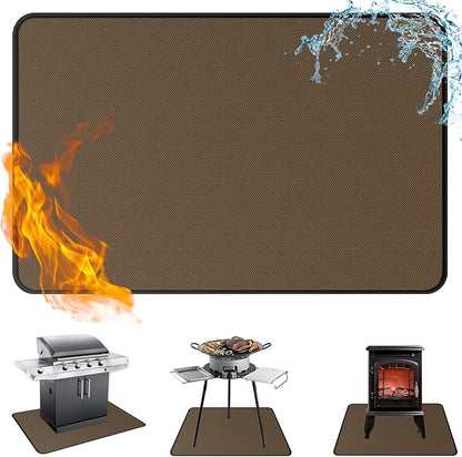 Anze Under Grill Mat for Outdoor Grill, 38x65 Inch Anti-Slip BBQ Floor Mats, Easy to Clean Reusable Fireproof Grill Pad, Oil-Proof Waterproof Protector for Indoor Fireplace Pit Mat Brown
