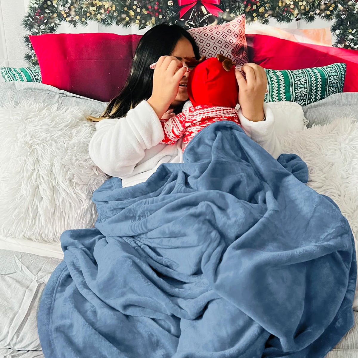 Bedsure Fleece Throw Blanket Washed Blue - 300GSM Blankets for Couch, Sofa, Bed, Soft Lightweight Plush Cozy Throws for Toddlers, 50x60 inches