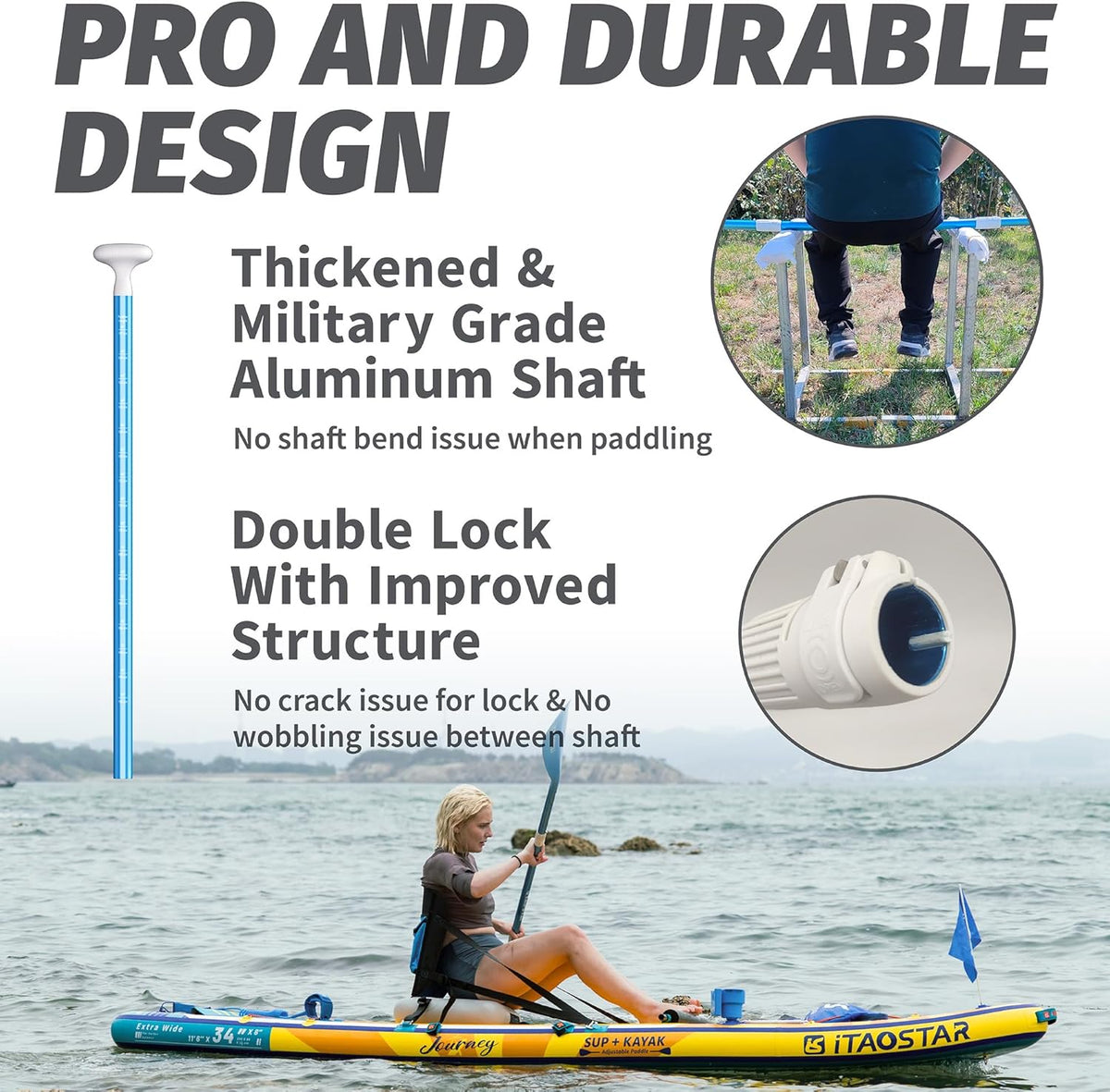 Paddle Board Paddle Detachable, Stand Up Paddle for Adults with Double Locks, Kayak Paddle Adjustable with Glass Fiber Blade, Floating Paddle Board Oar with Lightweight