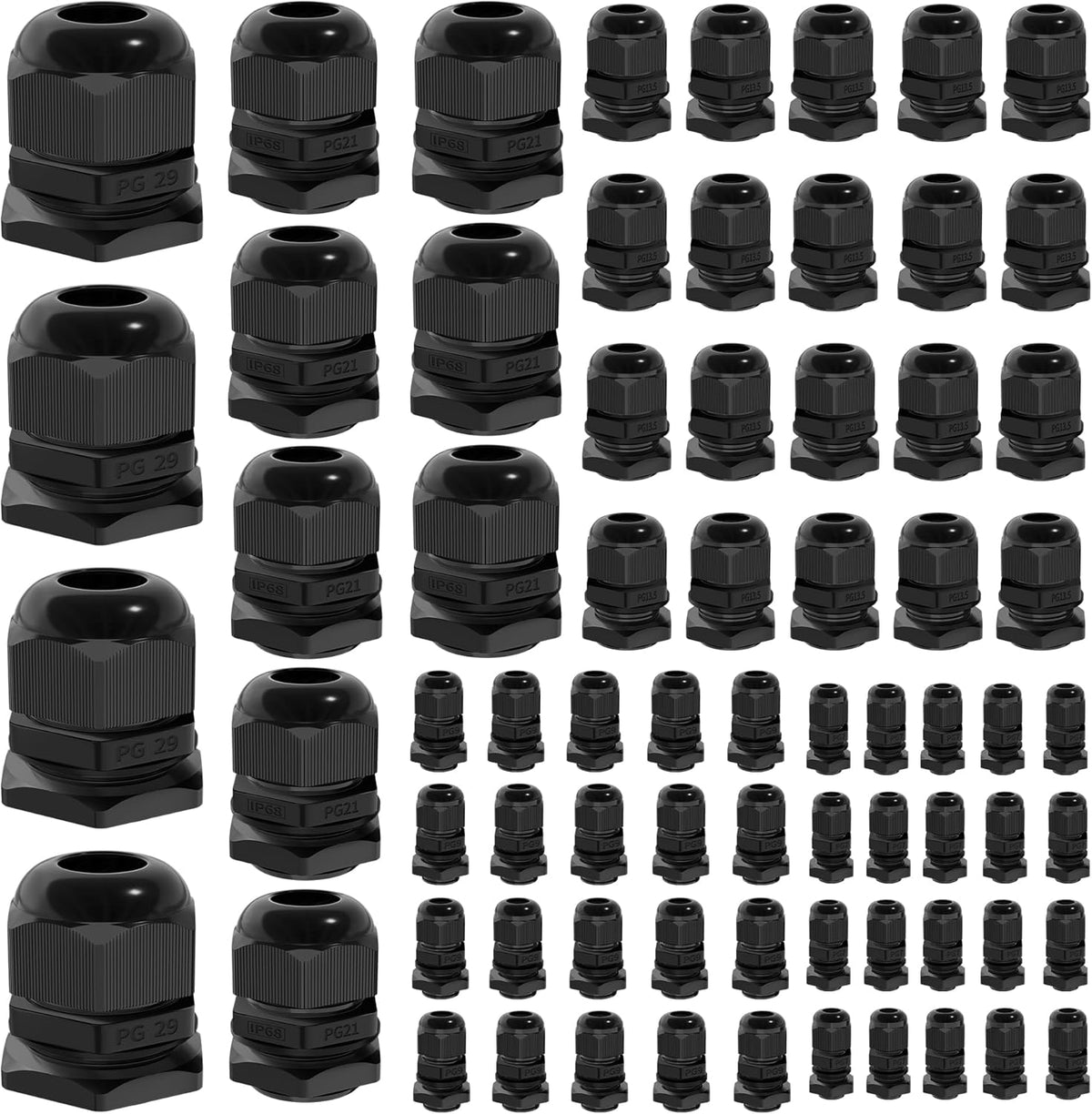 Joinfworld 72pcs Cable Glands Kit Waterproof Strain Relief Cord Connector Grip Weatherproof Cable Pass Through PG7 1/4" 1/2" 3/4" 1" NPT Wire Grommet