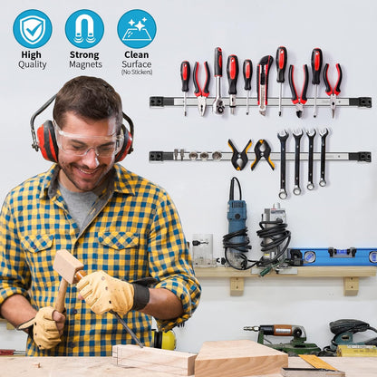 4 Pieces 24" Magnetic Tool Holder Strip, Stainless Steel Surface Tool Magnet Bar, Metal Tool Organizer Rack for Garage Organization, Easy To Install in Workshop, Mounting Screws Included