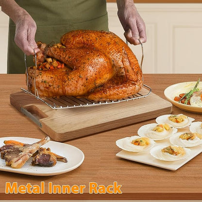 22 Quart Electric Roaster Oven with Visible & Self-Basting Lid, Large Turkey Roaster with Defrost Warm Function, Adjustable Temperature, Removable Pan Rack, Stainless Steel