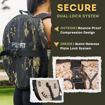Polyfit PL8 Backpack for Olympic Weight Plates - Weighted Backpack | For rucking and strength training, fits Olympic plates up to 17.5 in, 45 lb max load, dual-lock system, plates not included