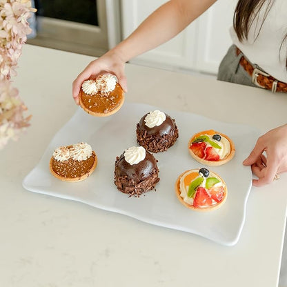 Large Melamine Tray 15" x 11" - Rectangular White Serving Tray and Platter for Food, Appetizers, Cookies, Grill or Party Snacks - Dishwasher Safe - Set of 2