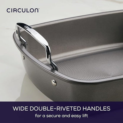 Circulon Total Bakeware Nonstick Roaster, Roasting Pan with Rack, 17-Inch x 13-Inch, Gray