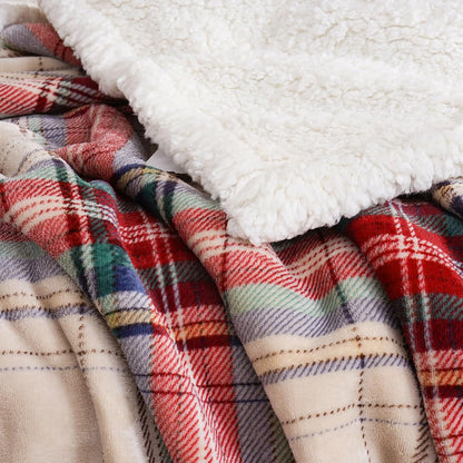 PU MEI Sherpa Fleece Throw Blanket 80" x 90" Reversible Plush Fluffy Large Big Blanket Lattice Flannel Blankets for All Season Use, Chrismas Red
