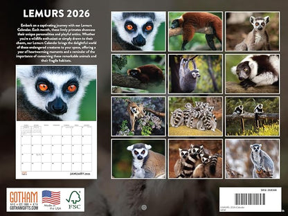 Lemur Calendar 2026 Monthly Wall Calender 12 Month | American Made In The USA