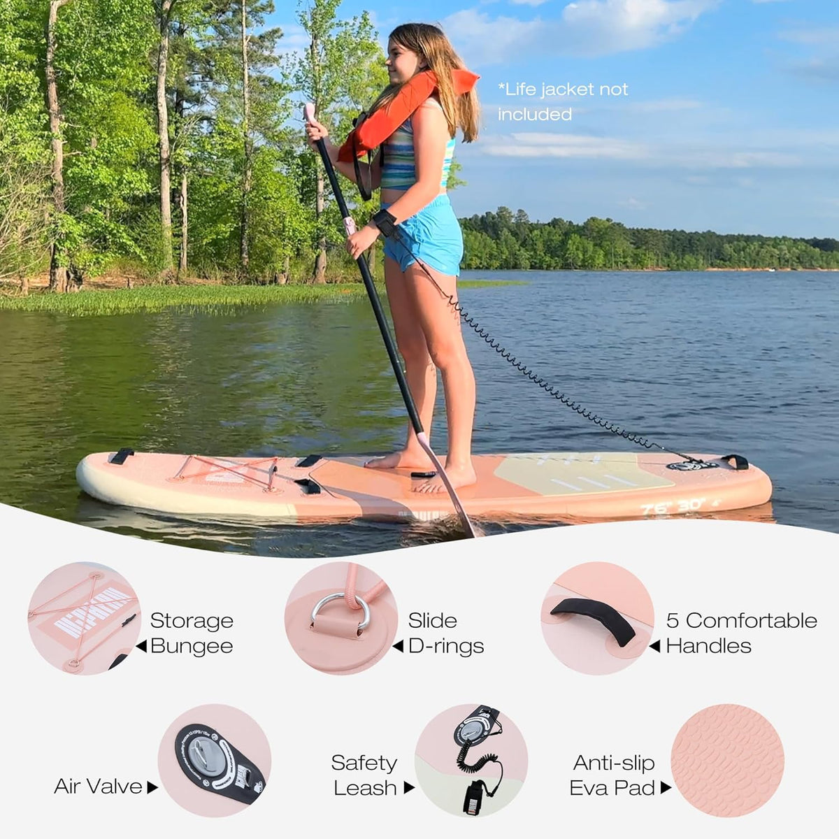 Niphean Inflatable Stand Up Paddle Board with SUP Accessories, Anti-Slip EVA Deck, 10’6’’ Inflatable Paddle Boards for Adults & Youth of All Skill Levels