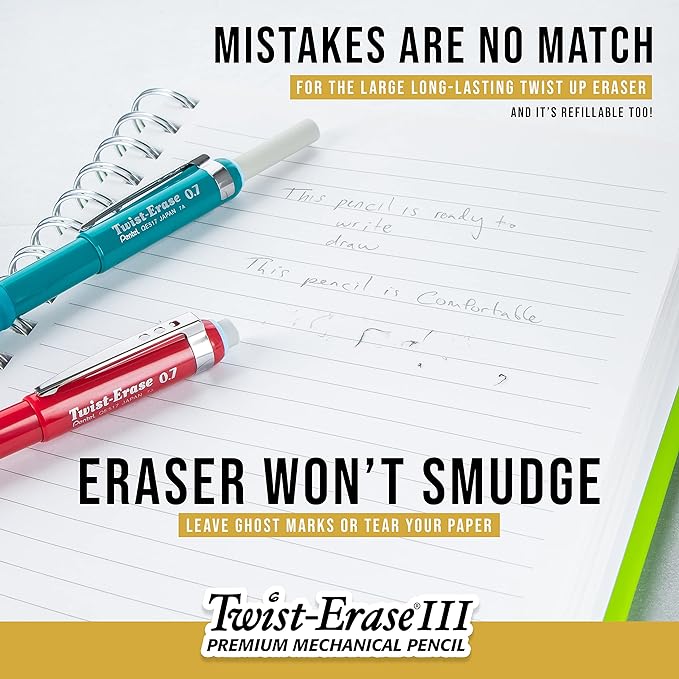 Pentel Twist-Erase III Mechanical Pencil, (0.9mm), Blue Barrel, Box of 12 (QE519C)
