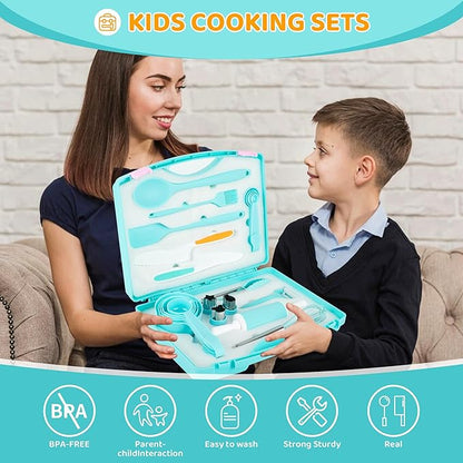 Kids Cooking Sets Baking Set with Storage Container 37 Piece Real Cooking Supplies with Cooking Utensils Cookbook Knives Apron for Girls Boys