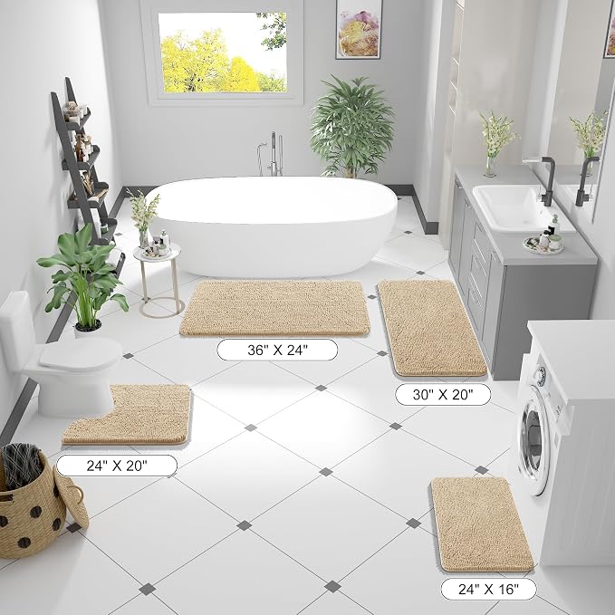 OLANLY Toilet Rugs U-Shaped 20x20, Extra Soft Absorbent Chenille Contour Bathroom Rugs for Toilet, Dry Quickly, Machine Washable, Non-Slip Bath Mat, Beige