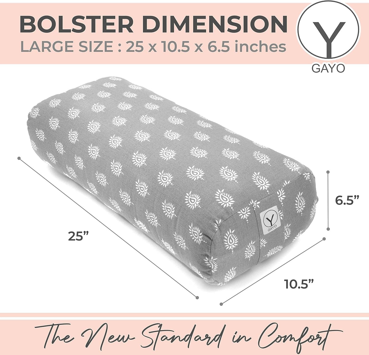 GAYO Yoga Bolster for Restorative Yoga - 100% Cotton, Includes Washable Cover and Carry Bag