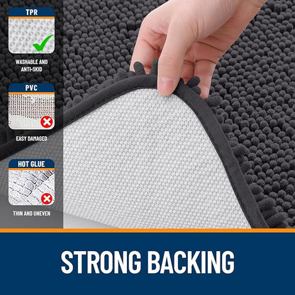 OLANLY Large Bathroom Rugs 45x27, Extra Soft Absorbent Chenille Bath Rugs, Rubber Backing Quick Dry, Machine Washable Bath Mats for Bathroom Floor, Tub and Shower, Home Decor Accessories, Dark Grey