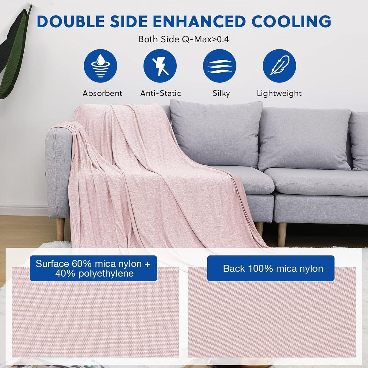 HOMFINE Cooling Blankets for Hot Sleepers - Summer Blanket Thin Lightweight Breathable Soft Double Side Enhanced Cooling for Bed Couch Sofa, Keep Cool for Night Sweats (Pink, 108 x 90 inches)
