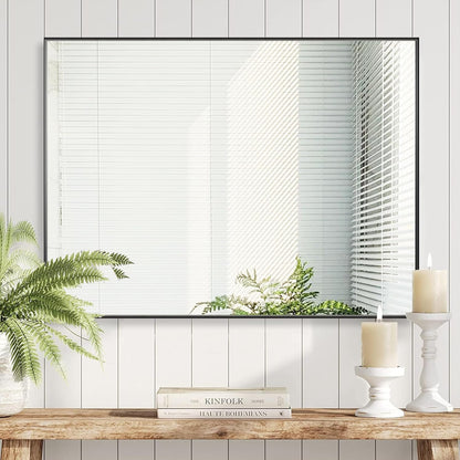 36x48 Inch Black Bathroom Mirror for Wall, Aluminum Frame Rectangle Rectangular Vanity Mirror, Modern Large for Bedroom, Living Room, Horizontal or Vertical