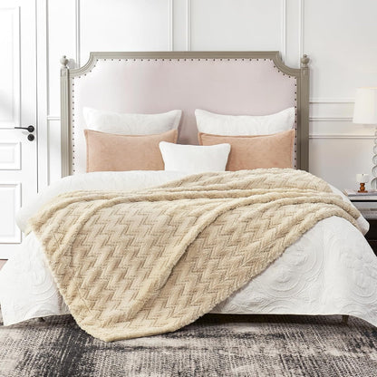 Cozy Bliss Faux Fur Throw Blanket for Couch - Soft Fuzzy Cozy Throw Gift Blankets for Women,Beige Boho Blanket for Sofa Bedroom Living Room.50 * 60 Inches