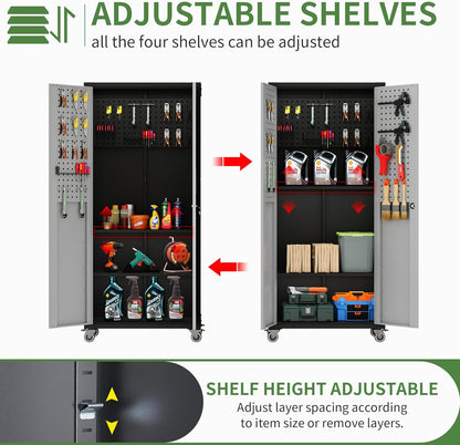 Metal Garage Storage Cabinet with Wheels,Locking Rolling Tool Cabinet with Drawers and Shelves for Home, Office, Garage & Workshop