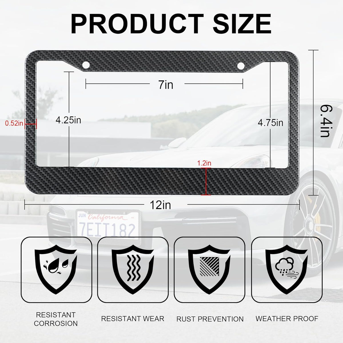 LivTee Carbon Fiber License Plate Frames, 2PCS Car License Plate Holder, 2 Holes Stainless Steel License Plate Covers, Automotive Exterior Accessories, Slim Design with Gasket Cover for US Cars