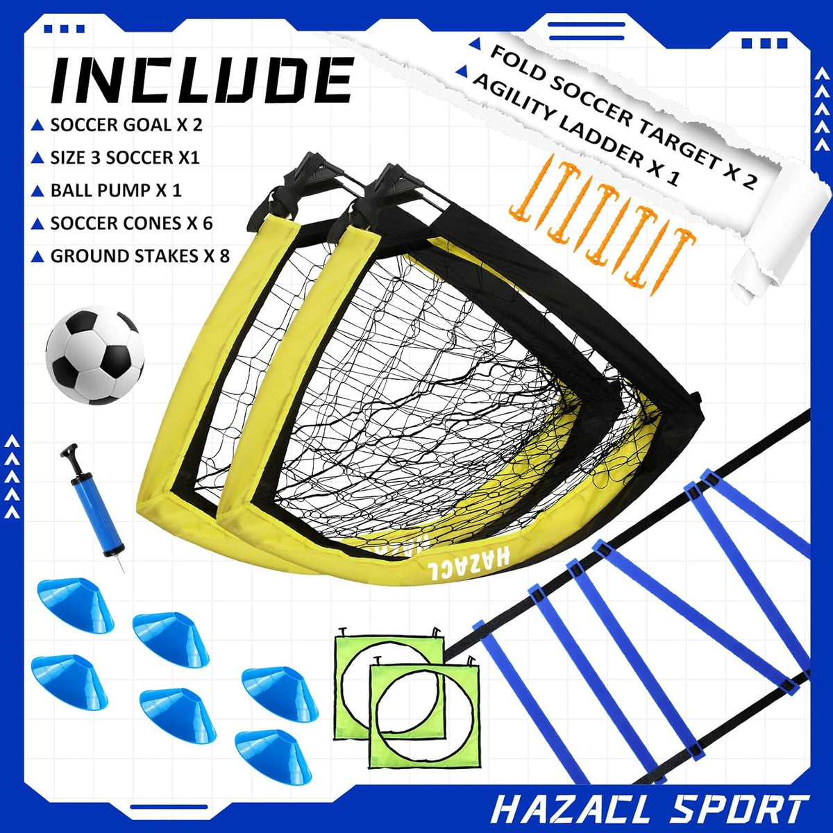 Kids Soccer Goal for Backyard, 6x4 9x5 FT Portable Soccer Nets Pop Up with Ball, Agility Ladder, Cones, Target & Carry Bag for Toddler Youth Outdoor Indoor Training Practice Sports Games Play