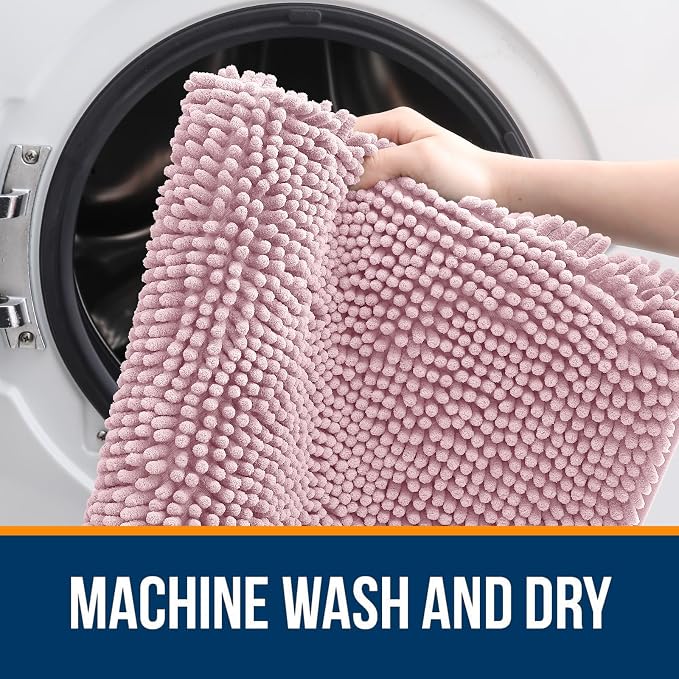 OLANLY Large Bathroom Rugs 40x32, Extra Soft Absorbent Chenille Bath Rugs, Rubber Backing Quick Dry, Machine Washable Bath Mats for Bathroom Floor, Tub and Shower, Home Decor Accessories, Dusty Rose