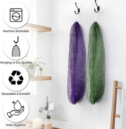 African Net Sponge with Knots - 2 Pieces Exfoliating Body Scrubber Bath Sponge - Back Scrubber Washcloth for Shower - Real African Scrub Exfoliator Body Care for Women