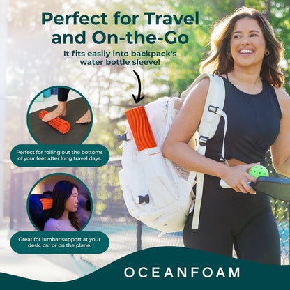 Oceanfoam Ripple Travel Foam Roller (11" x 3.35") Firm Mini Foam Roller for Physical Therapy, Deep Tissue Massage, Back Pain - High Density, Ergonomic Wave Textured - Yoga, Pilates, Exercise (Orange)