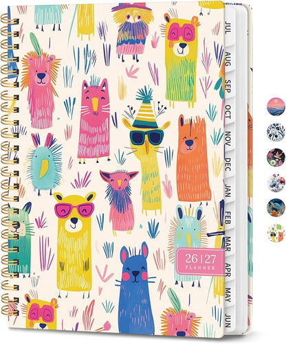 Planner 2026-2027, Academic Year Monthly & Weekly Planner Caledndar, July 2026 - June 2027, Hardcover Large Planning Agenda Book with Tabs for School Office Supplies, 8.5" x 11" - Furry Fiesta