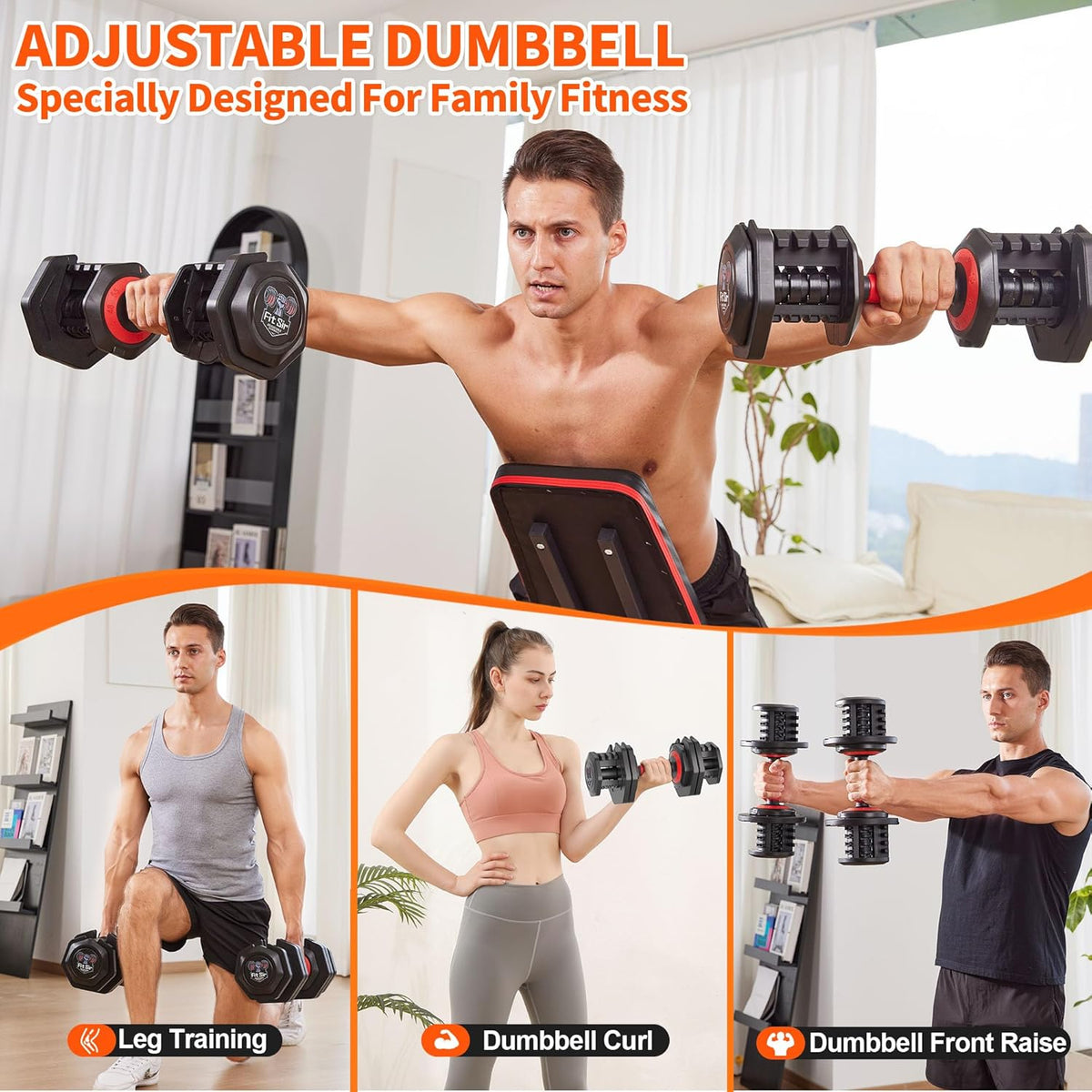 Adjustable Dumbbell Set 25/55/90LBS,10 in 1 Free Weights Dumbbell with Anti-Slip Texture Handle,1 Sec Speed Adjustment Men/Women Gym and Home Strength Training Equipment.