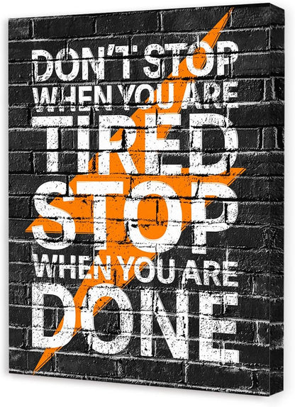 Gym Quotes Wall Art,Inspirational Workout Wall Decor,Don't Stop When You're Tired Stop When You're Done Canvas Wall Art for Home Gym Exercise Fitness Room
