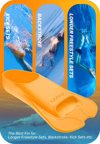 CAPAS Swim Training Fins Comfortable Silicone Lap Swimming Short Blade Floating Flippers with Mesh Bag for Adult Men Women Build Leg Strength