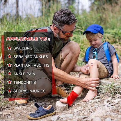 Honoson 2 Pcs Ankle Brace Kid Ankle Support Youth Neoprene Lace up Compression Sleeve Foot Brace Stabilizer with Adjustable Strap for Sport Sprained Plantar Fasciitis Achilles Tendonitis(Red,S)