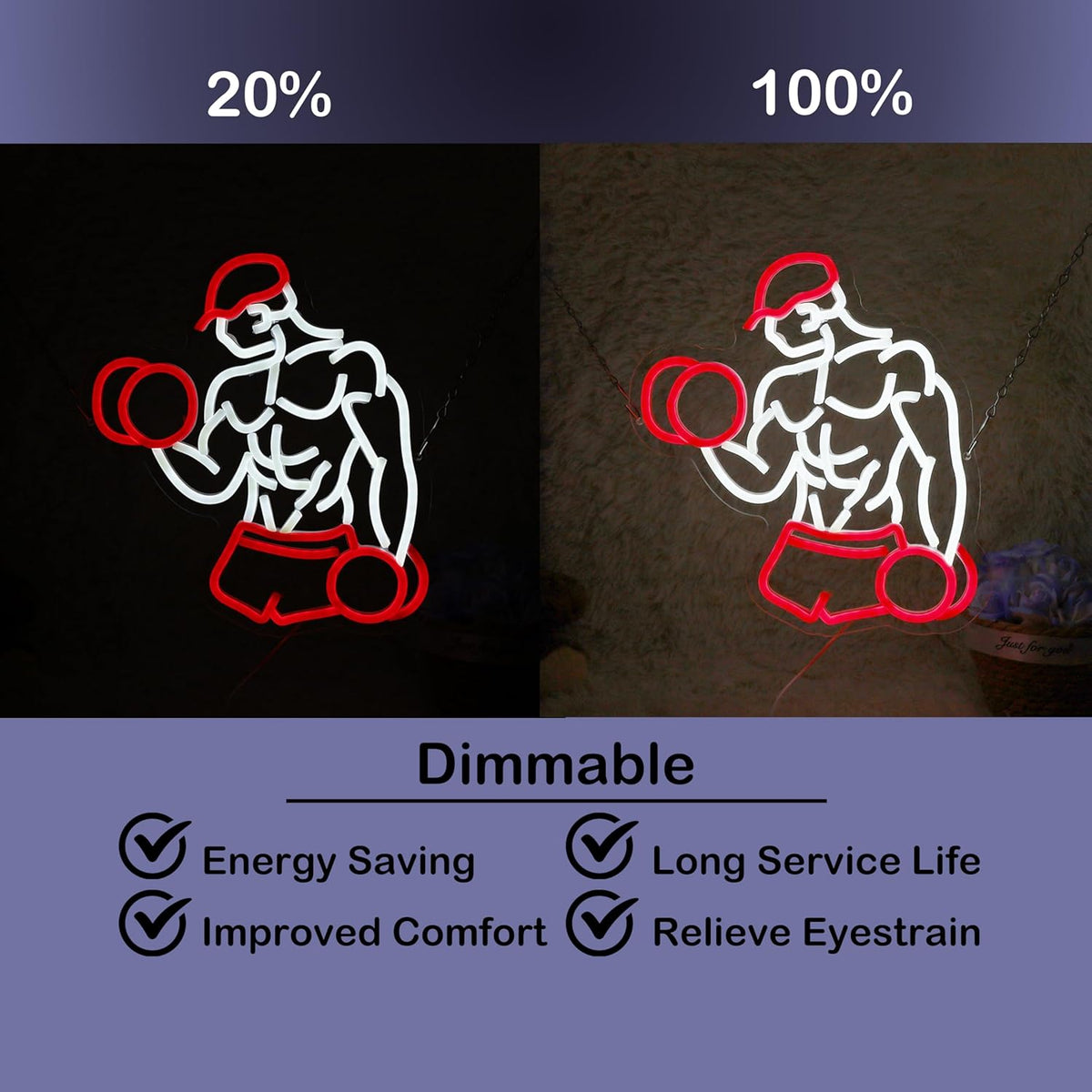 Home Gym Neon Sign Man lifting Dumbbell Build Muscle Led Light Up Sign Dimmable Gym Lighting for Home Gym Decor Men Cave Gifts 12.5"×12.8"