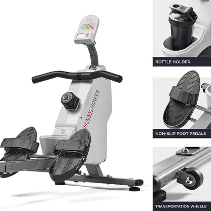 Sunny Health & Fitness Magnetic Rowing Machine for Home Exercise, Quiet & Smooth Rower with Compact Storage and Optional Free SunnyFit App Connectivity