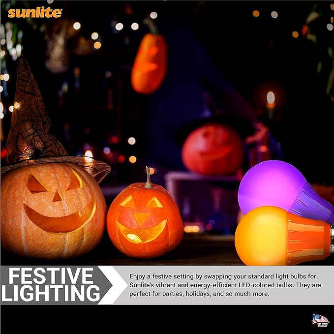 Sunlite 41520-SU LED Decorative 3 Watt (25W Equivilant) Holiday Light Bulb, Halloween Lighting, 120 Volt E26 Medium Base, Non-Dimmable, UL Listed, Orange and Purple 4 Pack