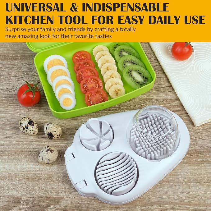 CraftyCrocodile Egg Slicer for Hard Boiled Eggs - 3 Slice Modes Egg Cutter, Heavy Duty, Stainless Steel Dicer - Kitchen Chopper Tool for Strawberry, Mushroom, Grape, Cherry Tomato - White