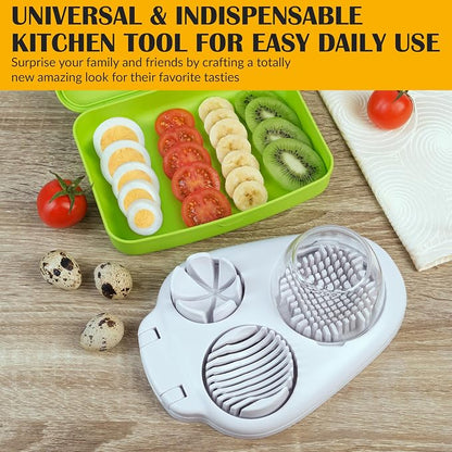 CraftyCrocodile Egg Slicer for Hard Boiled Eggs - 3 Slice Modes Egg Cutter, Heavy Duty, Stainless Steel Dicer - Kitchen Chopper Tool for Strawberry, Mushroom, Grape, Cherry Tomato - White
