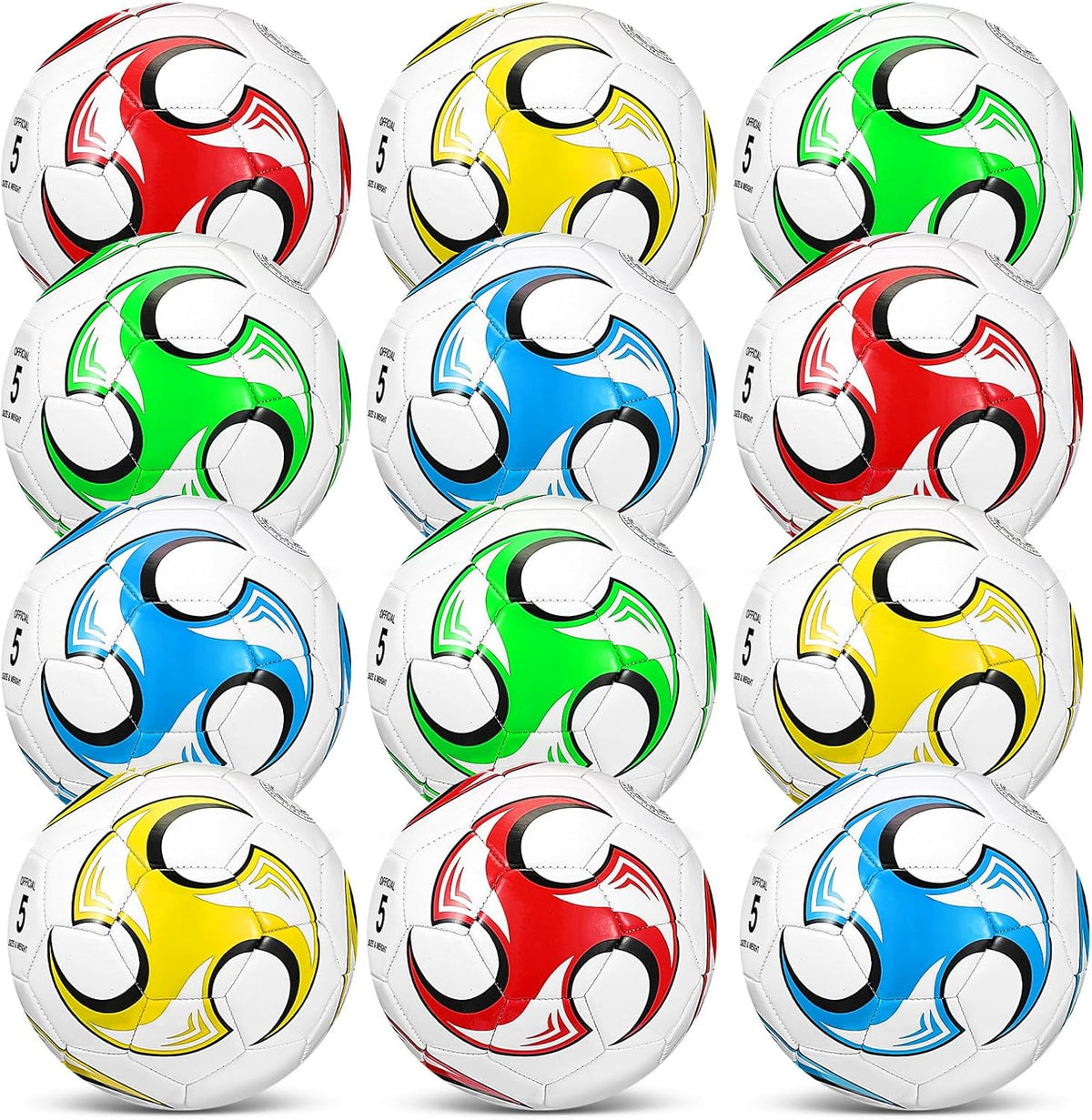 Lenwen 12 Pcs Soccer Balls with Pump Bulk Official Size 5 4 3 Kids Teen Adult Indoor Outdoor Sports Soccer Ball Toddler Youth Gift for Training Game Practice Christmas Operation