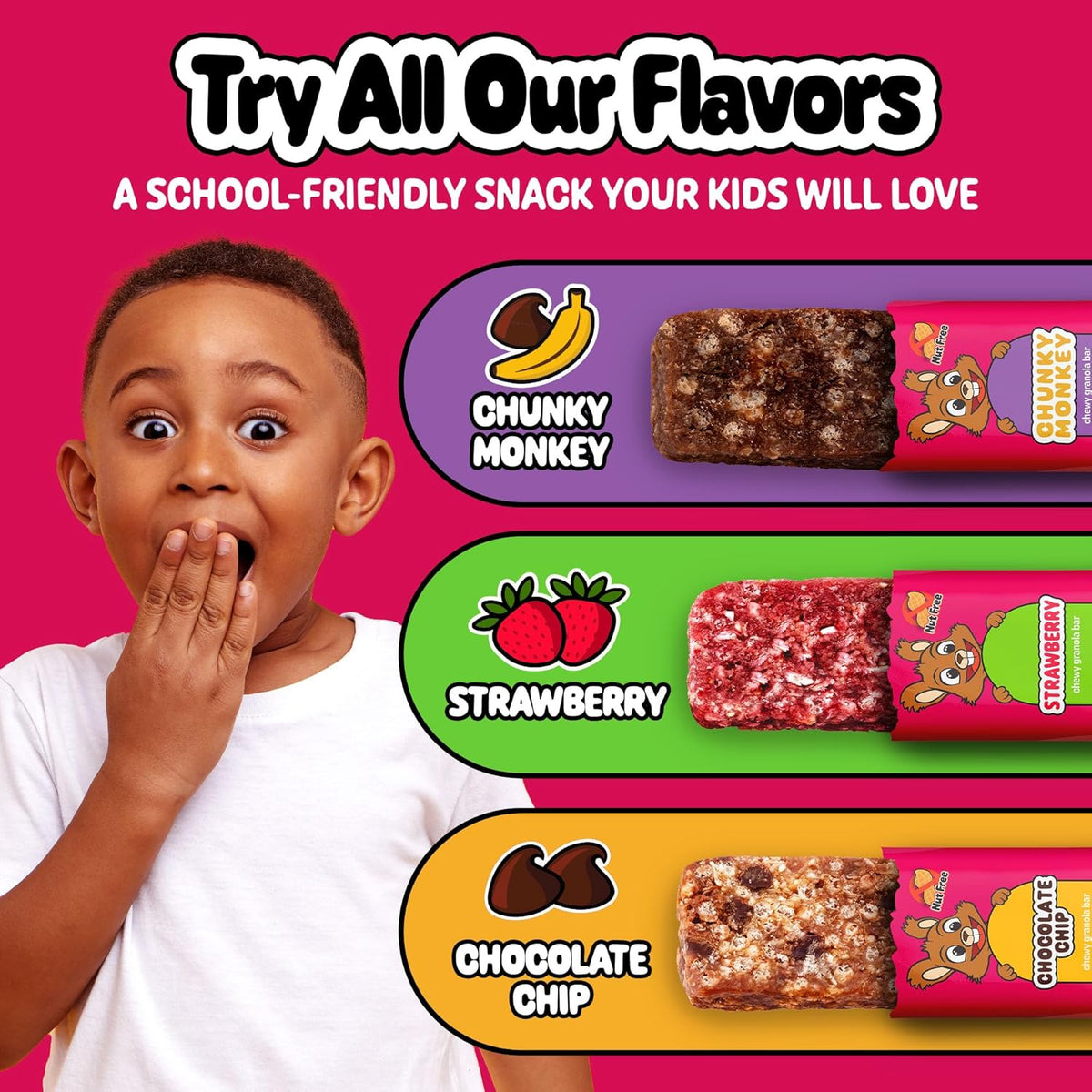 Snakkidz Organic Chewy Granola Bar, Allergen Free, Made with Avocado Oil, Low Sugar (45 Bars, Strawberry)