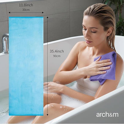 ARCH&M Exfoliating Washcloth, Korean & Japanese Style, 3 Pack | Orange Purple Navy-Blue, Nylon Back Scrubber, Daily Use Deep Clean & Smooth Skin, More Hygienic Than Loofah