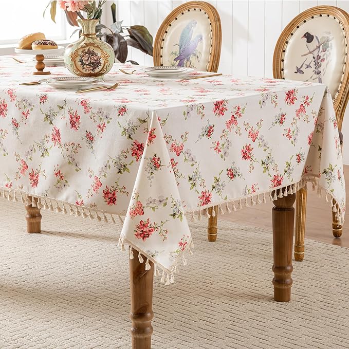 Rectangle Tablecloth Pastoral Style, Waterproof & Stain Resistant Table Cloth Wrinkle Free Table Cover for Dining/Kitchen/Patio, Washable Indoor & Outdoor Use, 55"X70" Red