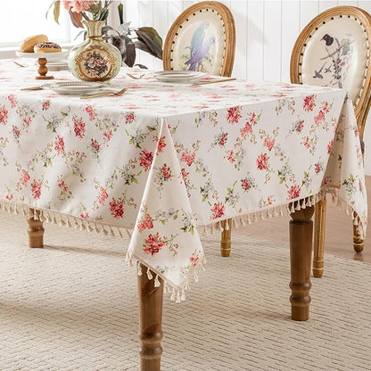 Rectangle Tablecloth Pastoral Style, Waterproof & Stain Resistant Table Cloth Wrinkle Free Table Cover for Dining/Kitchen/Patio, Washable Indoor & Outdoor Use, 55"X70" Red
