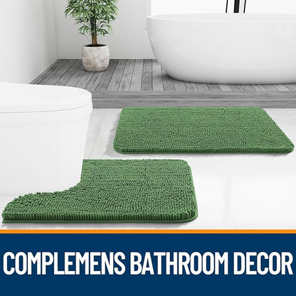 OLANLY Large Bathroom Rugs 45x27, Extra Soft Absorbent Chenille Bath Rugs, Rubber Backing Quick Dry, Machine Washable Bath Mats for Bathroom Floor, Tub and Shower, Home Decor Accessories, Olive Green