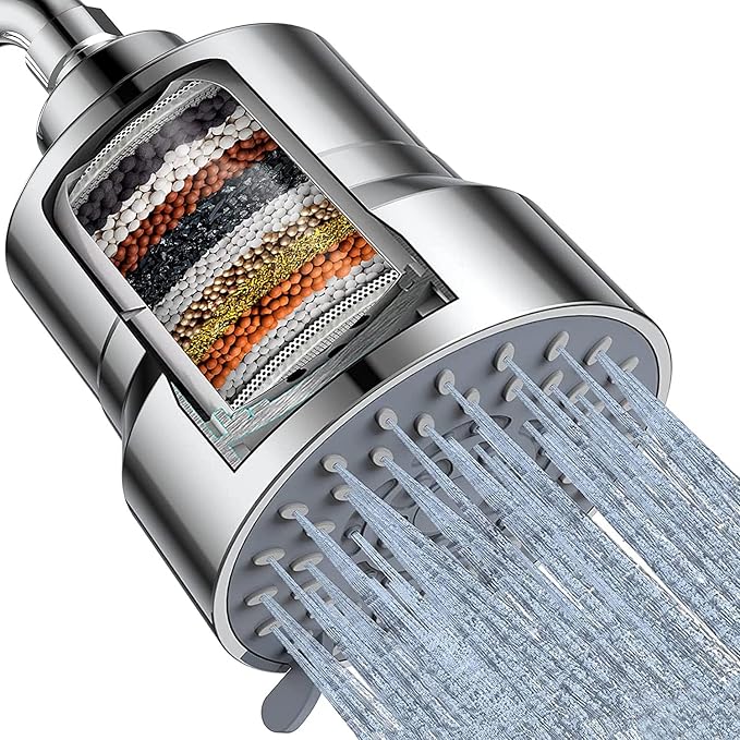 Filtered Shower Head, 3 Modes High Pressure Shower Head with 15 Stage Hard Water Filter Cartridge for Remove Chlorine and Harmful Substances