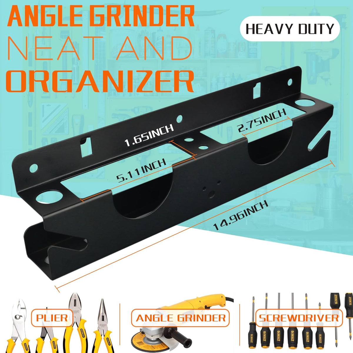 ULIBERMAGNET Angle Grinder Holder, Solid Steel Utility Storage Rack,Heavy Duty Wall Mount Storage Metal Shelf Holder for Angle Grinders, Cutters, Polishers,Screwdriver